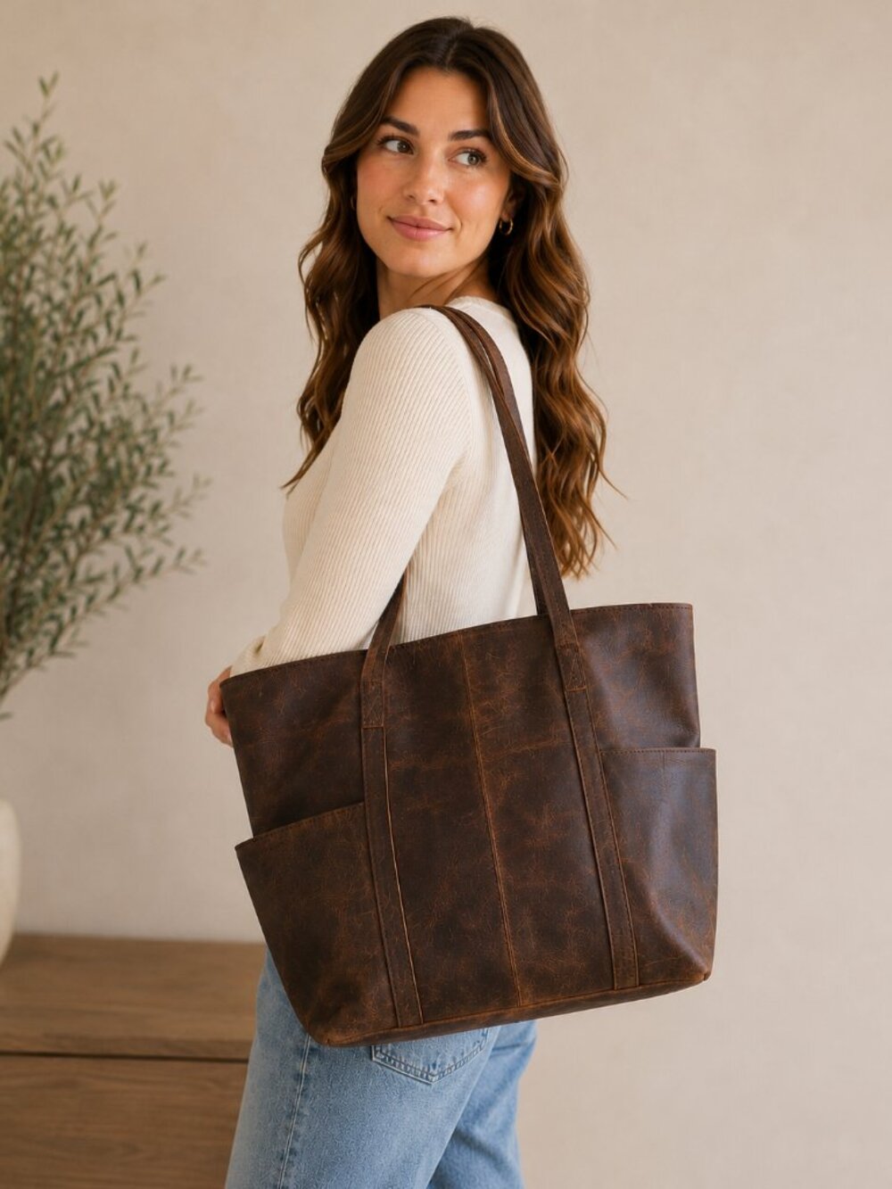Extra Large Tote - Top grain genuine leather